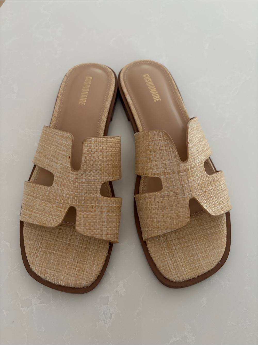 Cushionaire Natural Woven Slide Sandals - Beige